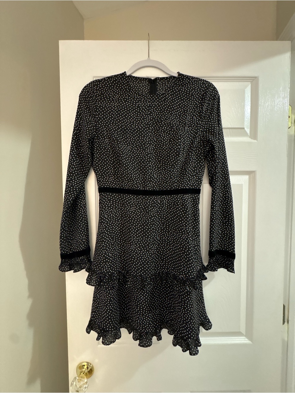 Lulu's Black and White Polka Dot Long-Sleeve Ruffle Dress